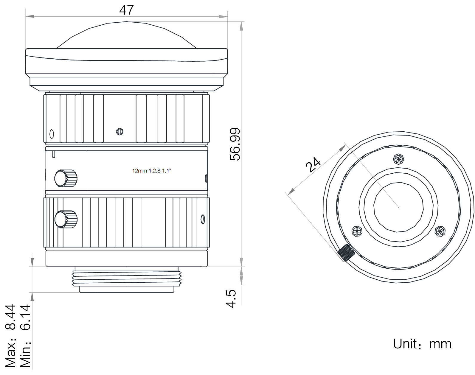 MVL-KF1228M-12MP boyut çizimi
