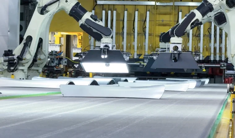 Pres hattında robot üzerindeki kamera ve ışıkla sac parça kusur denetimi