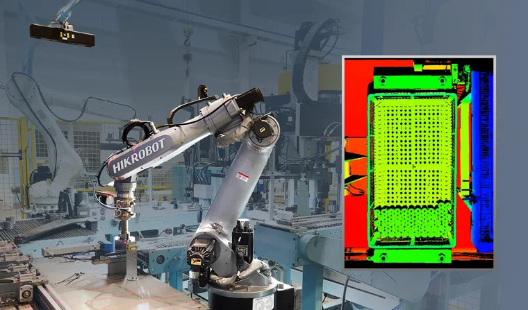 Çitli robot hücresinde üstten 3D kamera ile parça alma